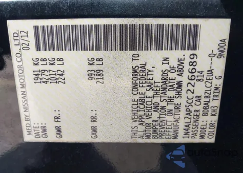 2012 Nissan Altima 2.5 S z USA, uszkodzony, nr VIN 1N4AL2AP5CC226689